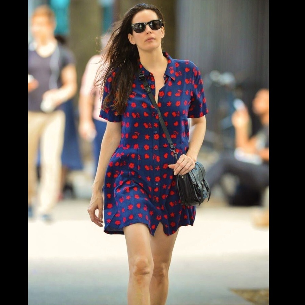 EQUIPMENT Femme Naomi Short Sleeve Silk Dress in Cherry Flower Star Print